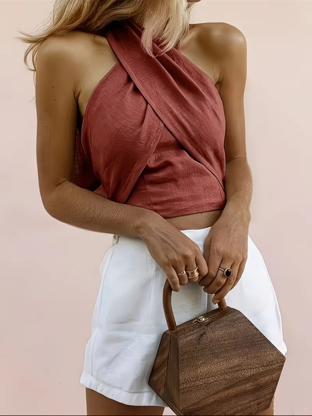 Twist Halter Crop Top in Rust - Women